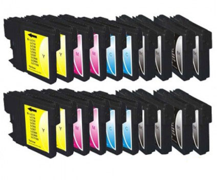 20 Cartuchos de tinta Compatibles, Brother LC-980 XL / LC-1100 XL Negro 28ml + Colores 18ml
