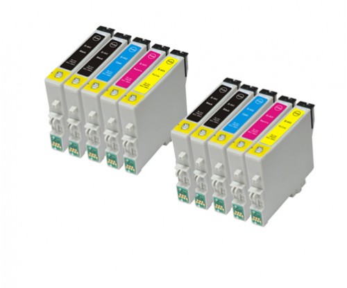 10 Cartuchos de tinta Compatibles, Epson T0441-T0444 Negro 17ml + Colores 17ml