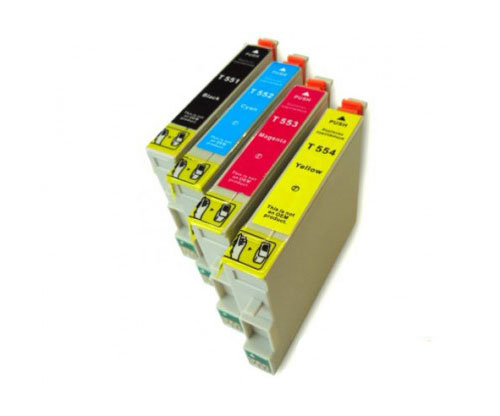 4 Cartuchos de tinta Compatibles, Epson T0551-T0554 Negro 17ml + Colores 16ml