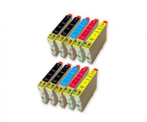 10 Cartuchos de tinta Compatibles, Epson T0551-T0554 Negro 17ml + Colores 16ml