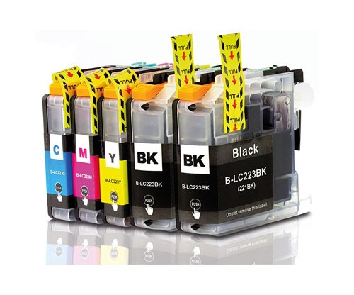 5 Cartuchos de tinta Compatibles, Brother LC-221 / LC-223 Negro 16.6ml + Colores 9ml