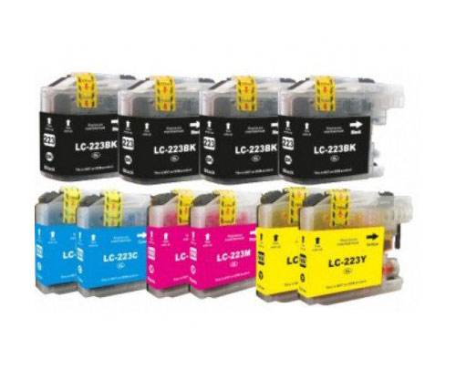 10 Cartuchos de tinta Compatibles, Brother LC-221 / LC-223 Negro 16.6ml + Colores 9ml