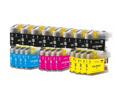 20 Cartuchos de tinta Compatibles, Brother LC-221 / LC-223 Negro 16.6ml + Colores 9ml