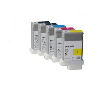 5 Cartuchos de Tinta Compatibles, Canon PFI-102 Negro + Colores 130ml