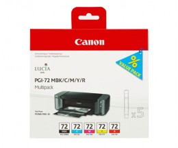 5 Cartuchos de tinta Originales, Canon PGI-72 MBK / C / M / Y / R 14ml