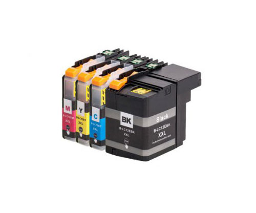 4 Cartuchos de tinta Compatibles, Brother LC-12E BK Negro + Colores