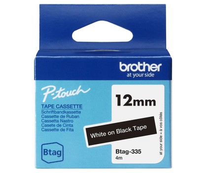 Cinta Original Brother BTAG-335 blanco sobre negro 12mm x 4m