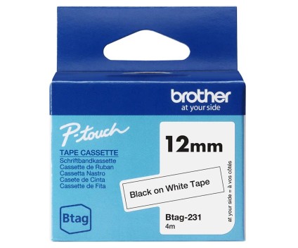 Cinta Original Brother BTAG-231 negro sobre blanco 12mm x 4m