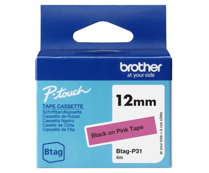 Cinta Original Brother BTAG-P31 negro sobre rosa 12mm x 4m