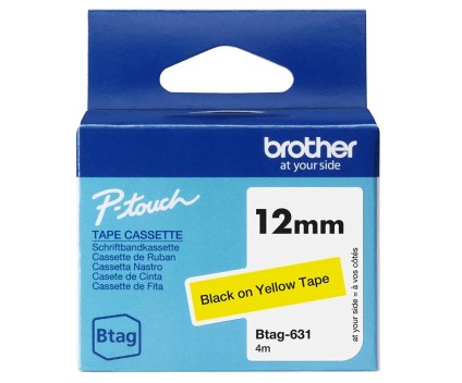 Cinta Original Brother BTAG-631 negro sobre amarillo 12mm x 4m