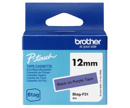 Cinta Original Brother BTAG-F31 negro sobre morado 12mm x 4m