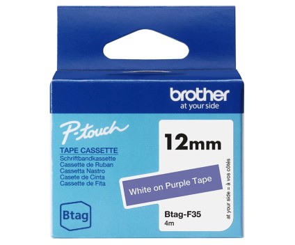 Cinta Original Brother BTAG-F35 blanco sobre morado 12mm x 4m
