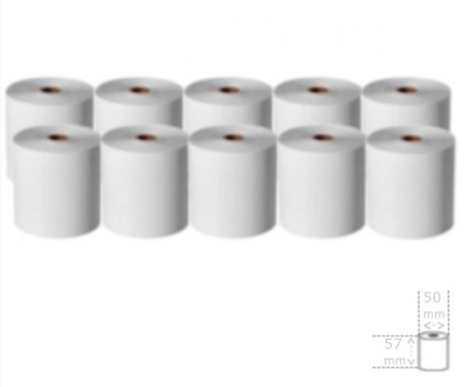 10 Rollos de Papel Térmico 57x50x11mm
