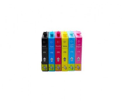 6 Cartuchos de Tinta Compatibles, Epson T0791-T0796 Negro + Colores 17ml