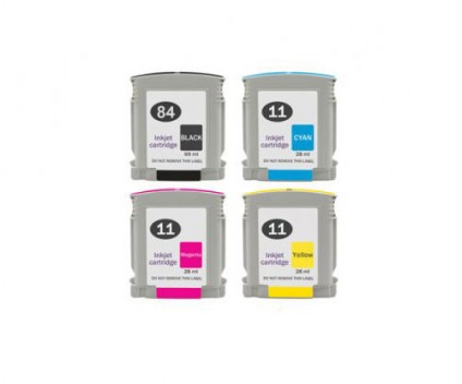 4 Cartuchos de Tinta Compatibles, HP 84 Negro 69ml + HP 11 Colores 28ml