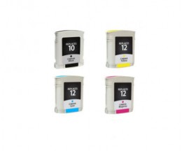 4 Cartuchos de Tinta Compatibles, HP 10 Preto 69ml + HP 12 Colores 69ml