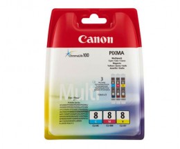 3 Cartuchos de tinta Originales, Canon CLI-8 Colores 13ml