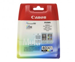2 Cartuchos de tinta Originales, Canon PG-40 / CL-41 Negro 16ml + Colores 12ml