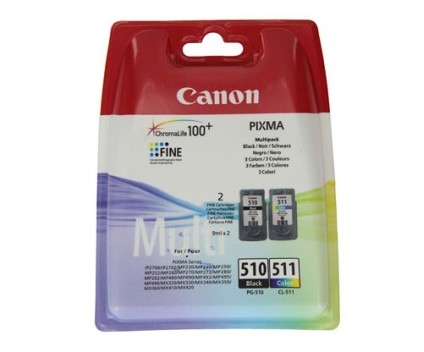 2 Cartuchos de tinta Originales, Canon PG-510 / CL-511 Negro 9ml + Colores 9ml