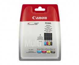 4 Cartuchos de tinta Originales, Canon CLI-551 Negro 7ml + Colores 7ml