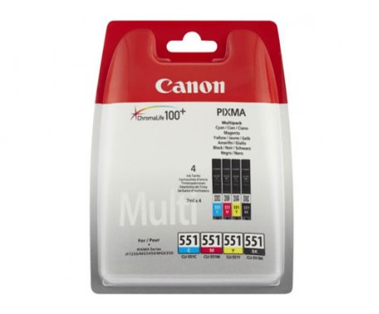 4 Cartuchos de tinta Originales, Canon CLI-551 Negro 7ml + Colores 7ml