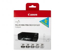 6 Cartuchos de tinta Originales, Canon PGI-29 MBK / PBK / DGY / GY / LGY / CO