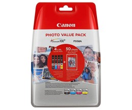 4 Cartuchos de tinta Originales, Canon CLI-551 XL Negro 11ml + Colores 11ml + Papel Foto