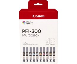 10 Cartuchos de Tinta Original, Canon PFI-300 Negro 14.4ml + Colores 14.4ml