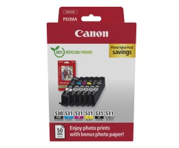 6 Cartuchos de tinta Originales, Canon PGI-530 / CLI-531 Negro 18.5ml + Colores 8.2ml