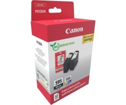 2 Cartuchos de tinta Originales, Canon PG-595 / CL-586 Negro + Colores + 50 Hojas 10x15cm