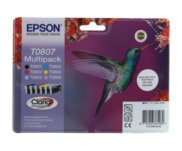6 Cartuchos de tinta Originales, Epson T0807 / T0801-T0806 Negro 7.4ml + Colores 7.2ml