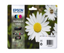 4 Cartuchos de tinta Originales, Epson T1816 / 18 XL Negro 12ml + Colores 7ml
