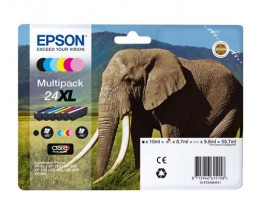 6 Cartuchos de tinta Originales, Epson T2431-T2436 / 24 XL Negro 10ml + Colores 8,7ml