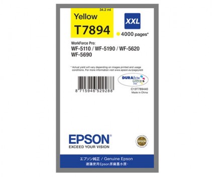 Cartucho de Tinta Original Epson T7894 XXL Amarillo 34.2ml ~ 4.000 Paginas