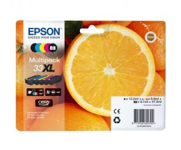 5 Cartuchos de tinta Originales, Epson T3357 / 33 XL Negro + Cor