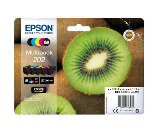 5 Cartuchos de tinta Originales, Epson T02E7 / 202 Negro + Colores