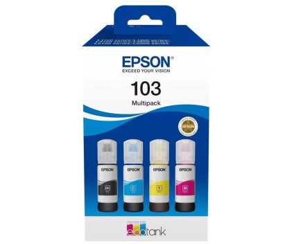 4 Cartuchos de Tinta, Original Epson T00S6 / 103 Negro 65ml + Colores 65ml