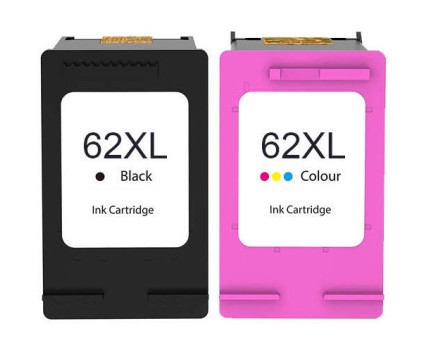2 Cartuchos de Tinta Compatibles, HP 62 XL Negro 20ml + Colores 18ml