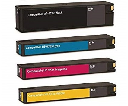 4 Cartuchos de Tinta Compatibles, HP 973X Negro 182ml + Colores 85ml  ~ 10.000 / 7.000 Paginas